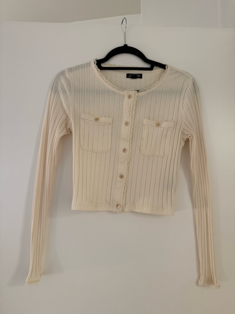 J.Crew Cream Ribbed Button-Front top